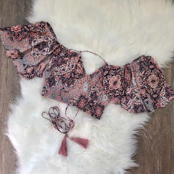 Olivaceous Boho Off The Shoulder Crop Top | Size S - Picture 2 of 10